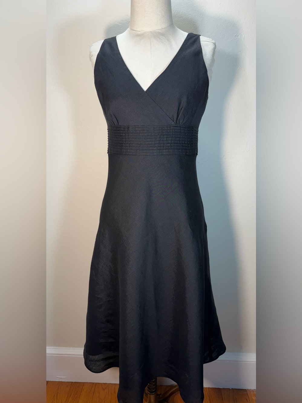 J. Crew Cocktail Linen Black A-Line Dress with Pleated Waist